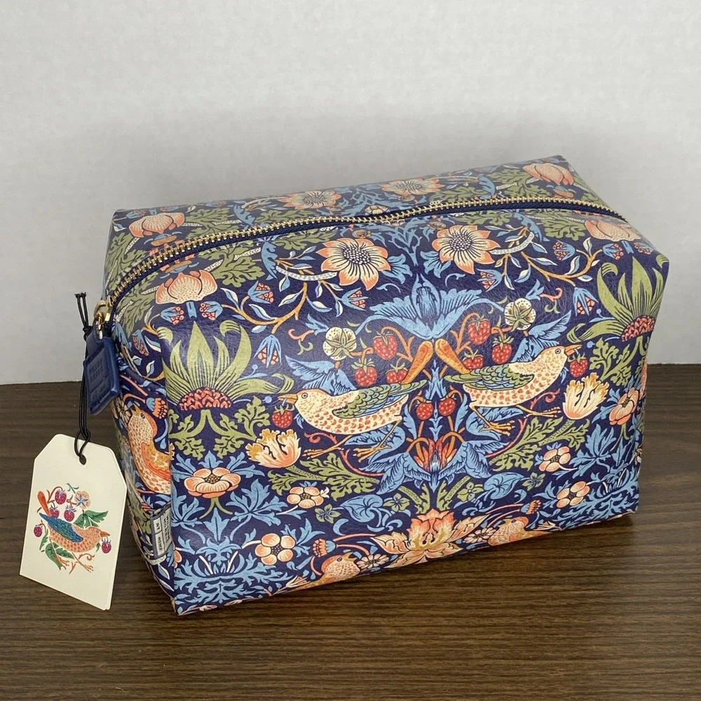 William Morris At Home Blue Strawberry Thief Toiletry Large Wash Bag 6x9